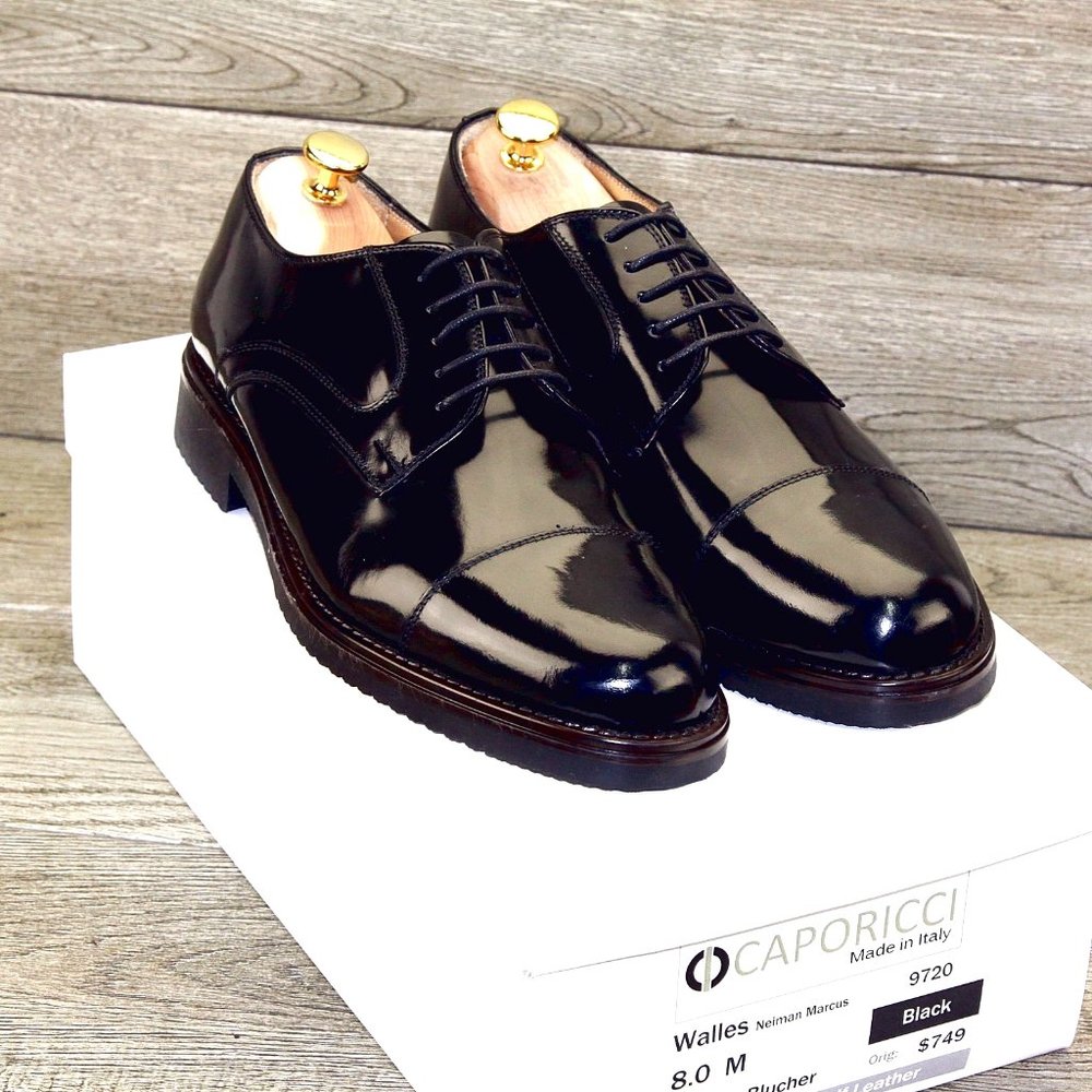 *NEW* $779 Caporicci Abrasivato 8 M Italian Patent Calfskin Tuxedo * new Trees